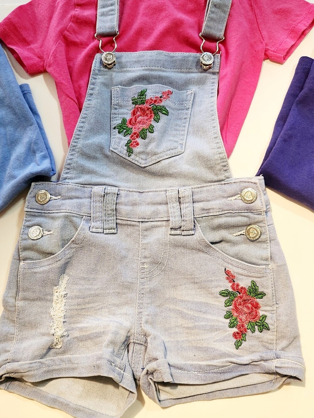 💜Toddler Girl Overall Shorts And T-shirt Bundle Size: 4/5